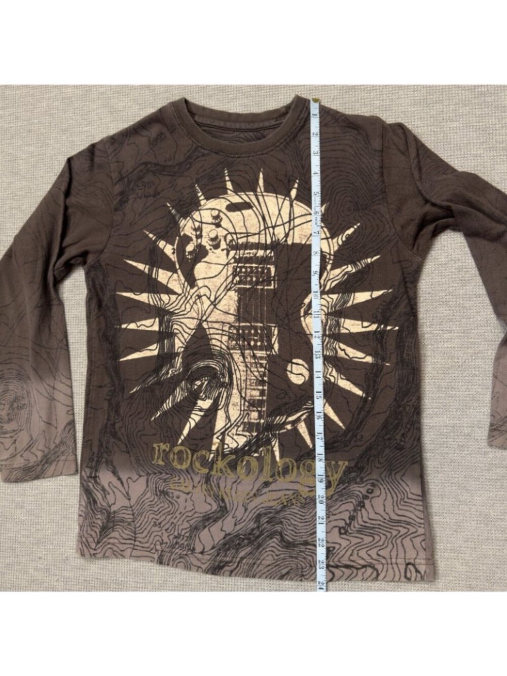 Calvin Klein Jeans Shirt Rockology Graphic Size Large Brown Long Sleeve Guitar - Picture 11 of 14